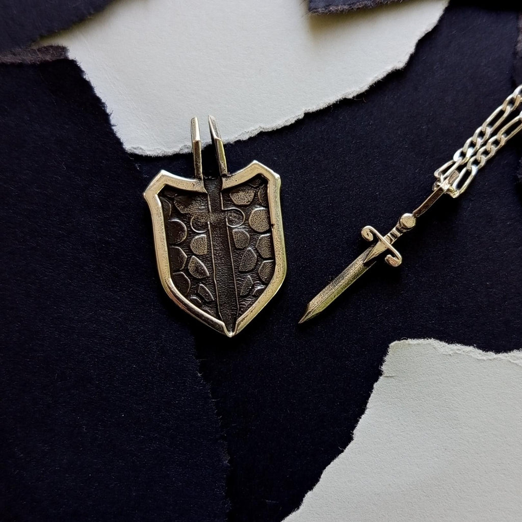 Men’s Shield and Sword Silver Pendant Necklace