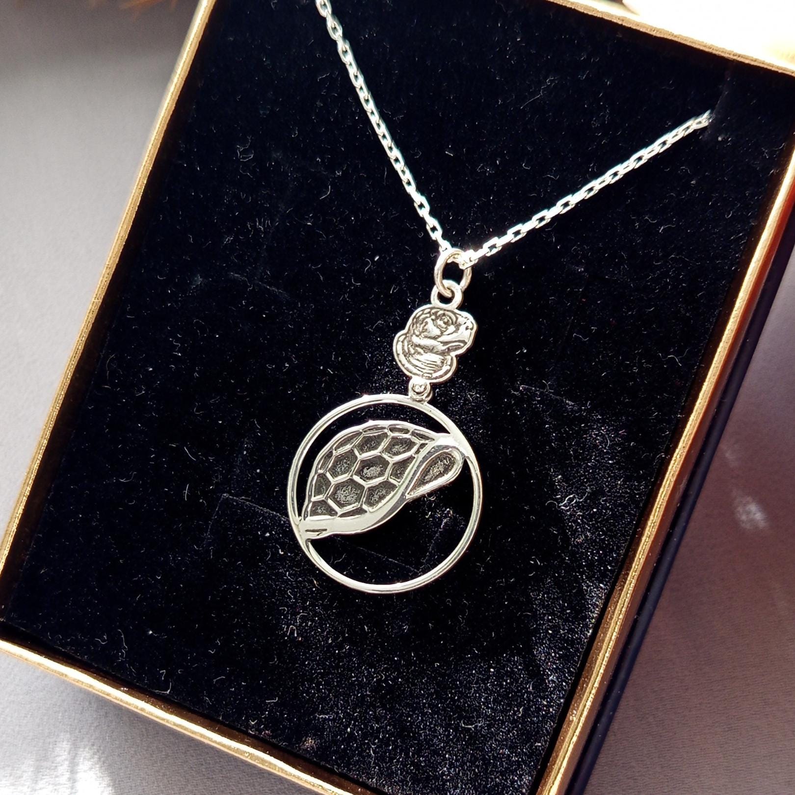 Silver Turtle Necklace with Turtle Head Charm