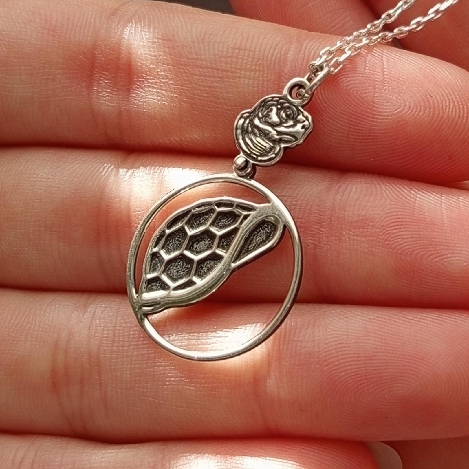 Silver Turtle Necklace with Turtle Head Charm