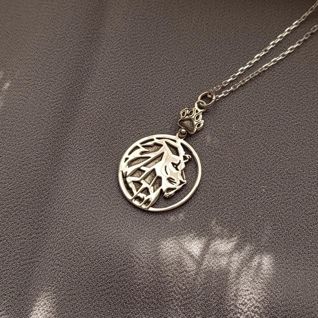 Silver Lion Necklace with Paw Charm