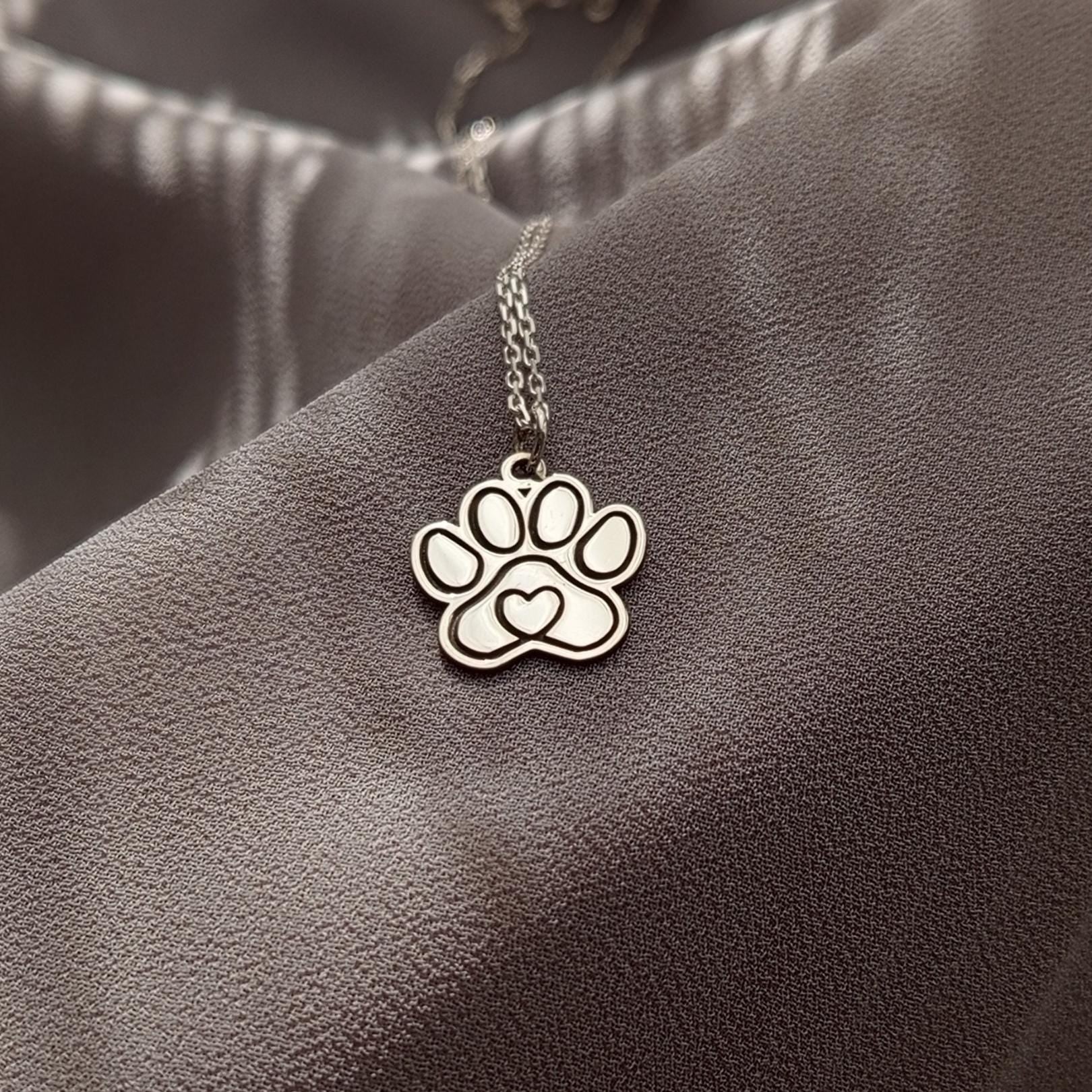 Silver Paw Print Necklace – Pet Lover Gift