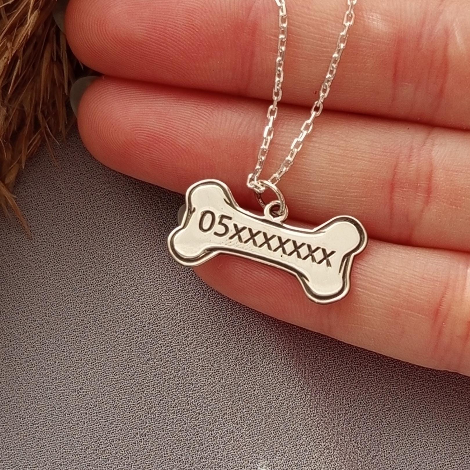 Personalized Pet ID Bone Necklace With Phone Number
