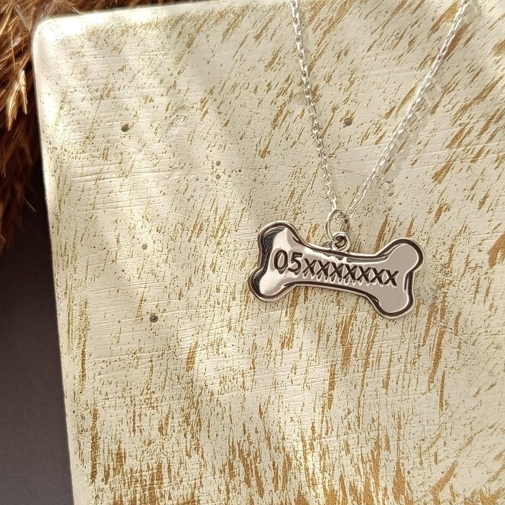 Personalized Pet ID Bone Necklace With Phone Number