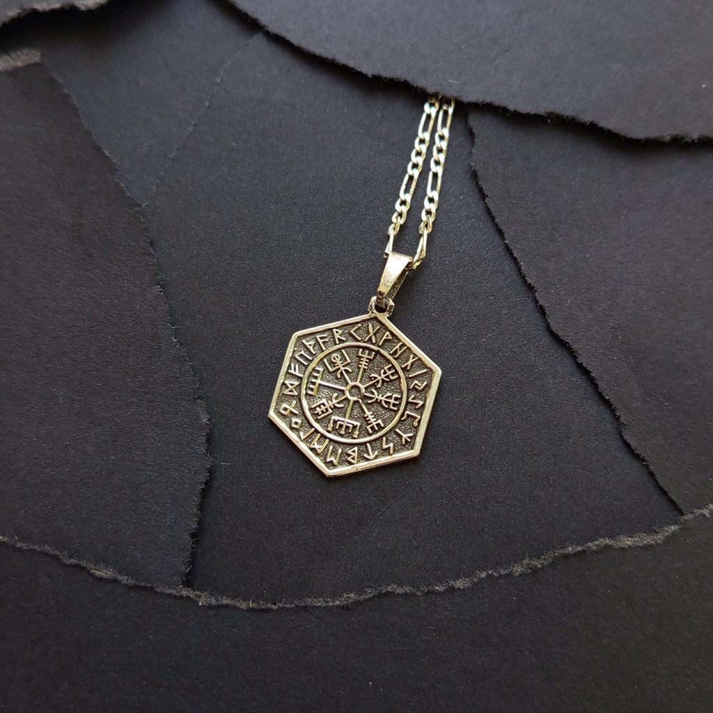 Unisex Viking Compass Vegvísir Necklace – Nordic Rune Pendant