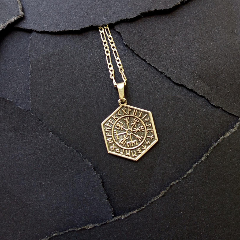 Unisex Viking Compass Vegvísir Necklace – Nordic Rune Pendant