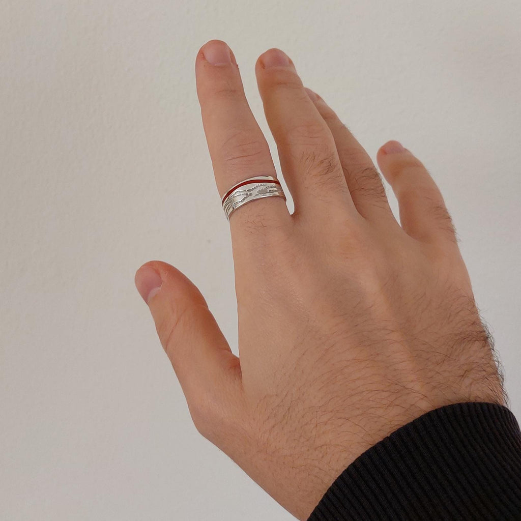 Sterling Silver Unisex Ring with Red or Blue Enamel – Minimal Band Ring, Everyday Jewelry