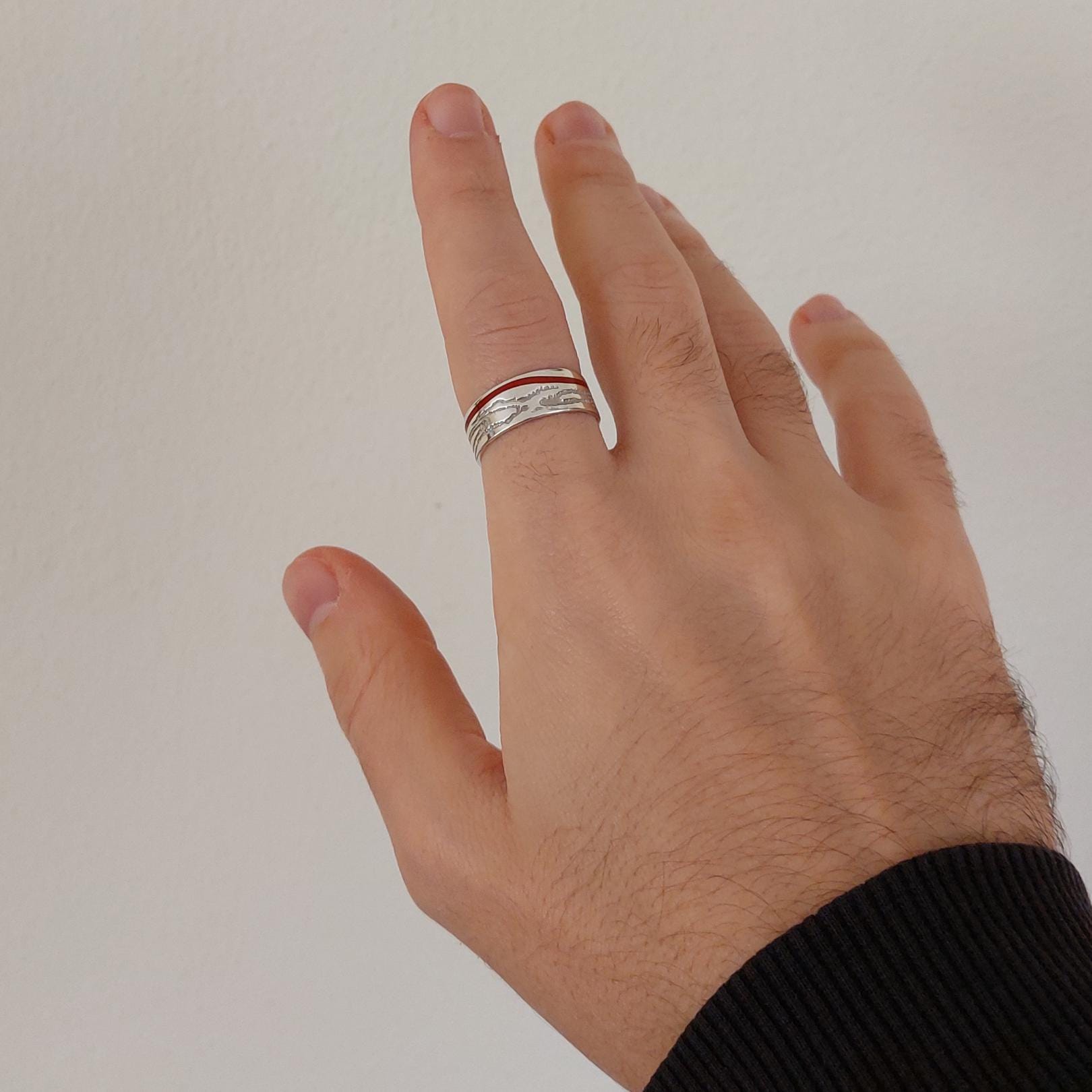 Sterling Silver Unisex Ring with Red or Blue Enamel – Minimal Band Ring, Everyday Jewelry
