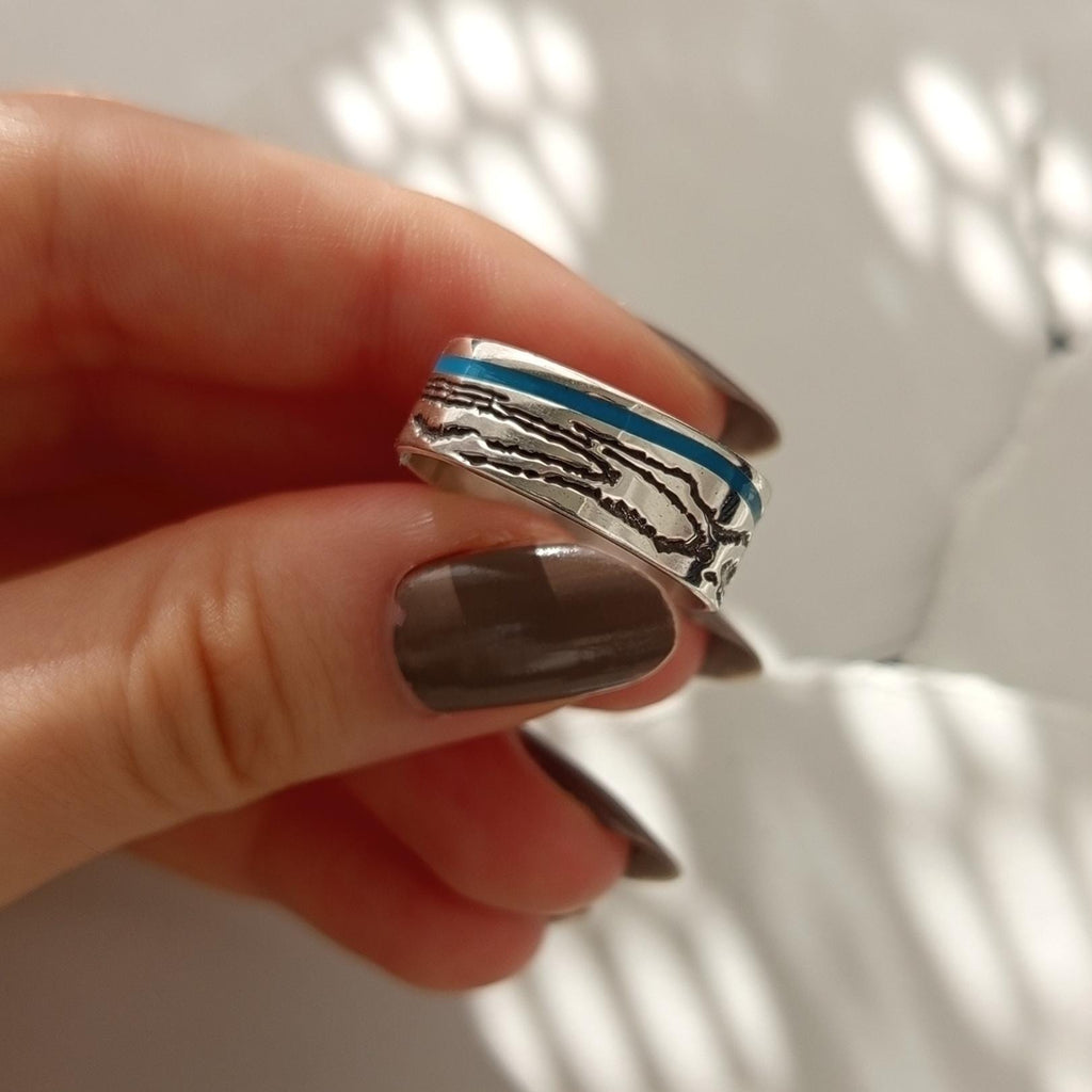 Sterling Silver Unisex Ring with Red or Blue Enamel – Minimal Band Ring, Everyday Jewelry