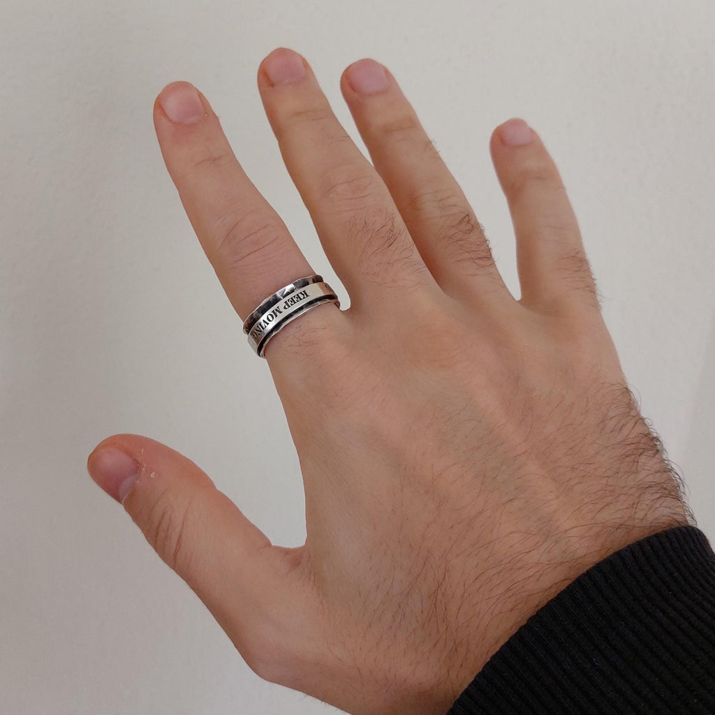 Personalized Spinner Ring in Sterling Silver – Custom Engraved Spinning Band, Unisex Fidget Ring