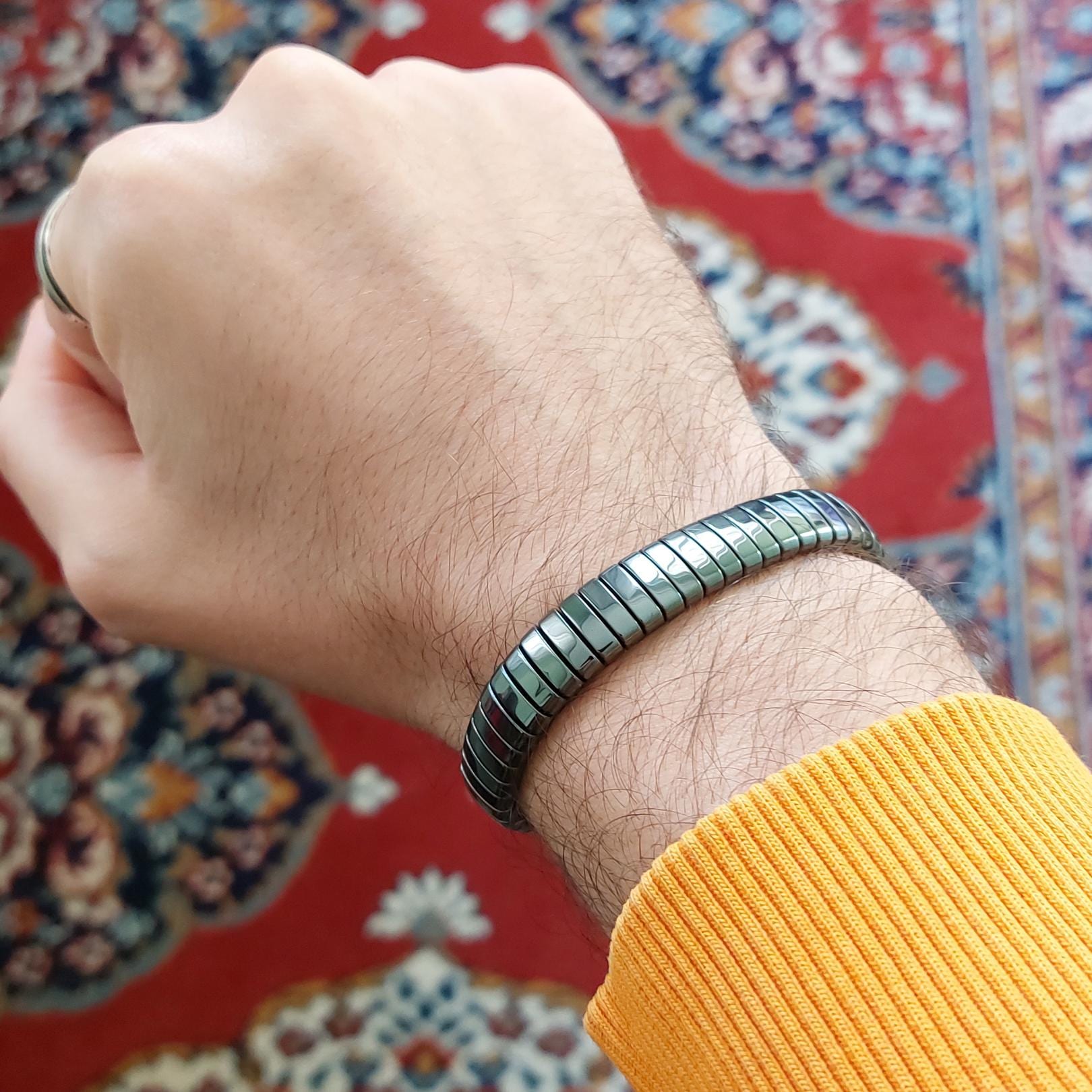 Hematite Bracelet for Men – Minimalist Black Stone, Adjustable Cord