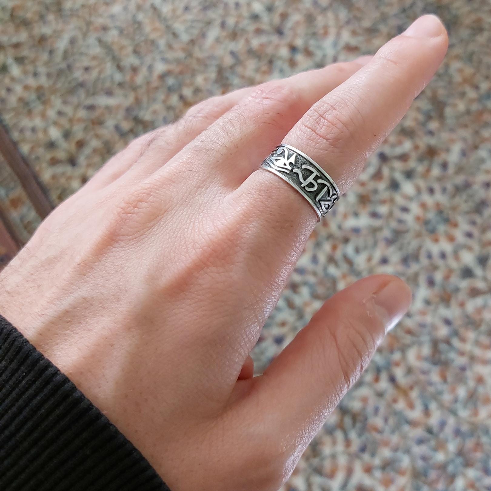 Ancient Egyptian Script Ring – 925 Sterling Silver Unisex Hieroglyphic Band, Gift For Him