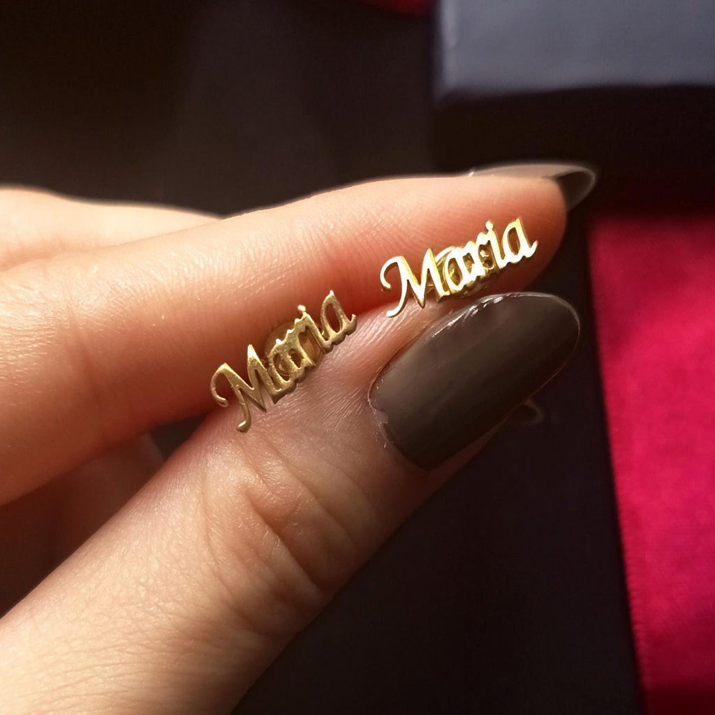 Gold Name Earrings – Personalized Sterling Silver Studs
