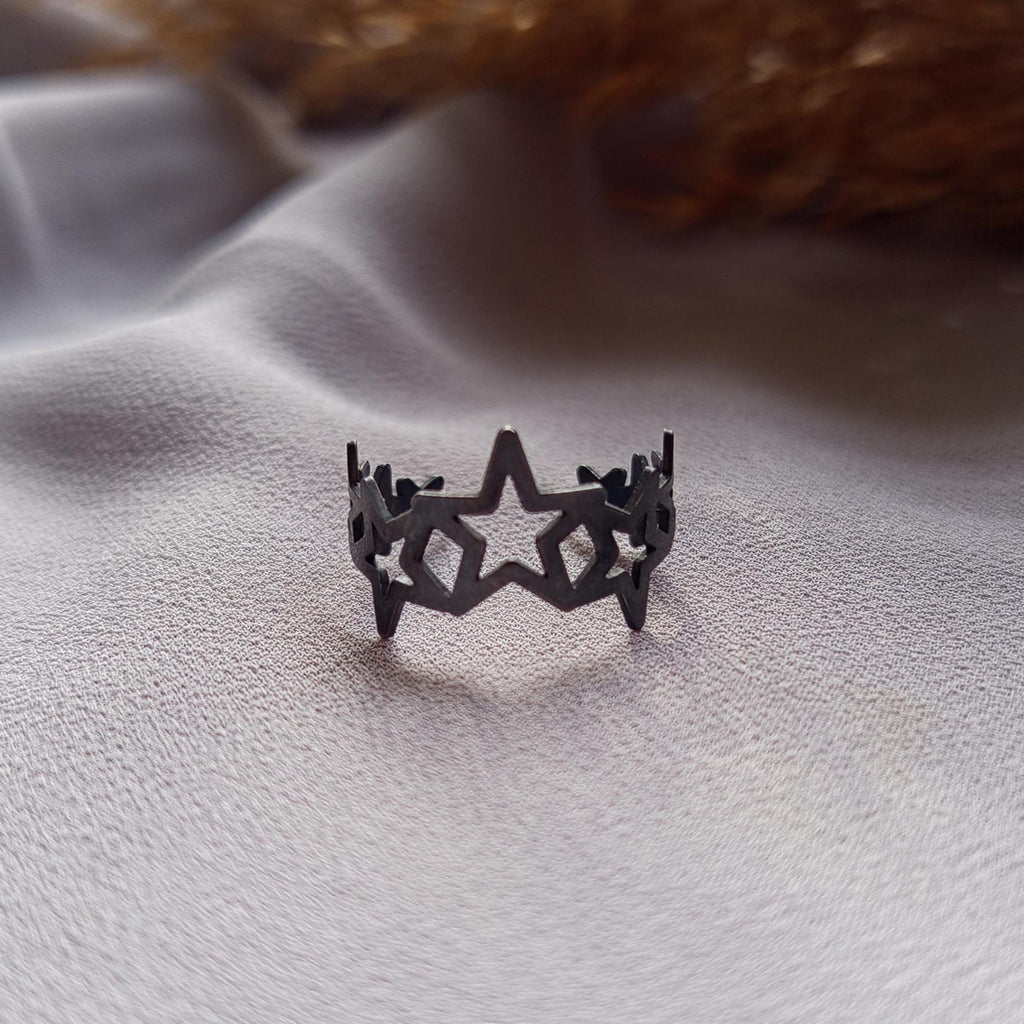 Oxidized Sterling Silver Star Ring - Minimalist Open Band