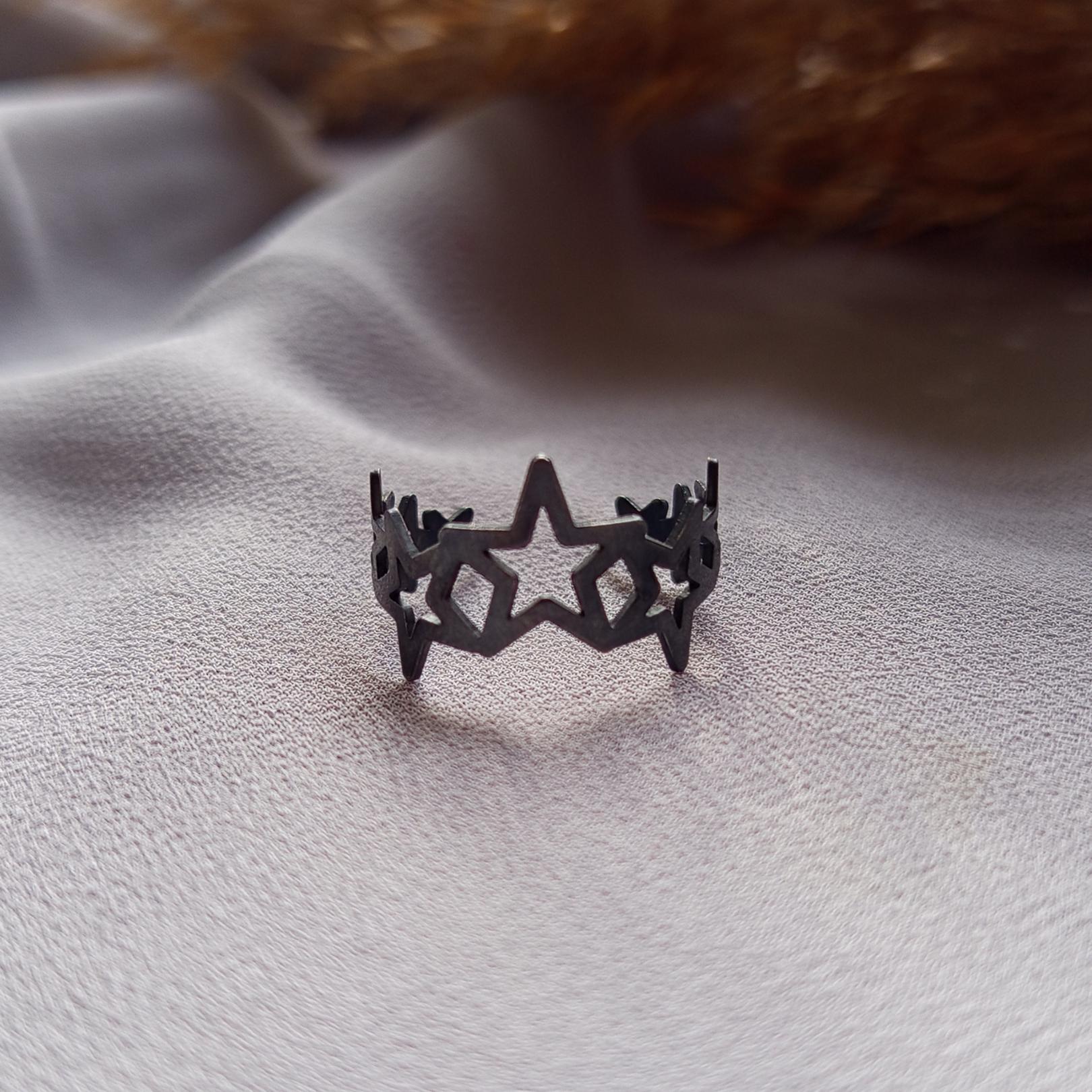 Oxidized Sterling Silver Star Ring - Minimalist Open Band