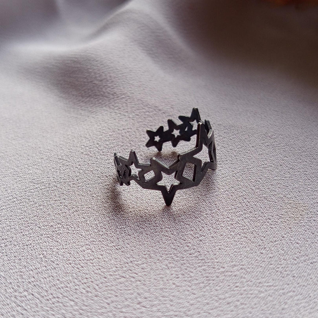 Oxidized Sterling Silver Star Ring - Minimalist Open Band