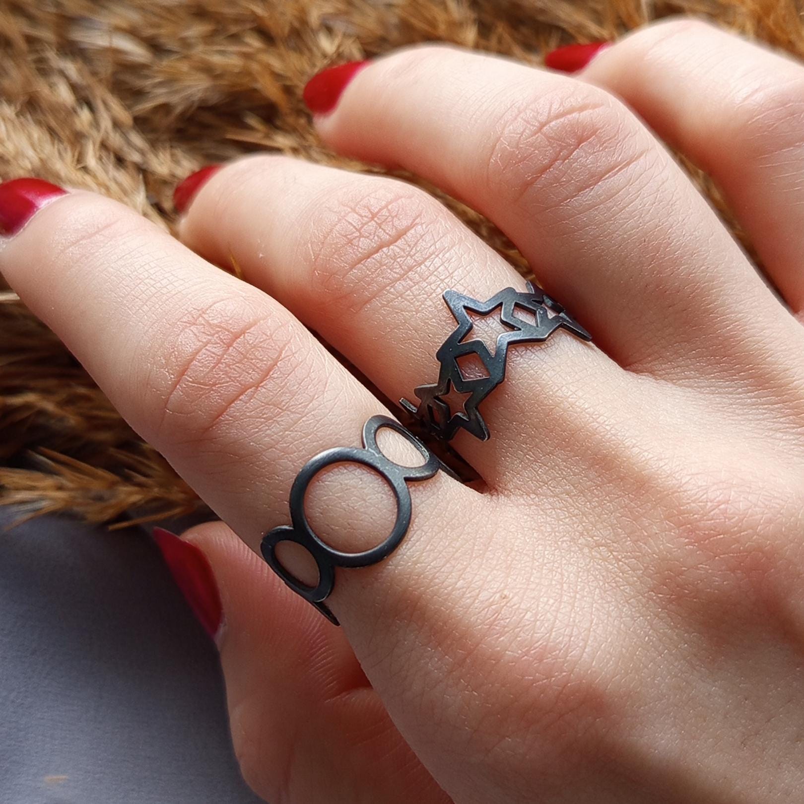 Oxidized Sterling Silver Star Ring - Minimalist Open Band