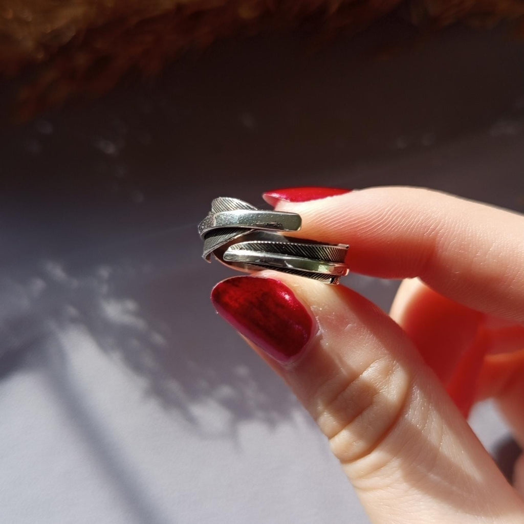 Feather Ring – Open Band Sterling Silver Ring, Adjustable Feather Ring, Minimalist Nature Inspired Jewelry