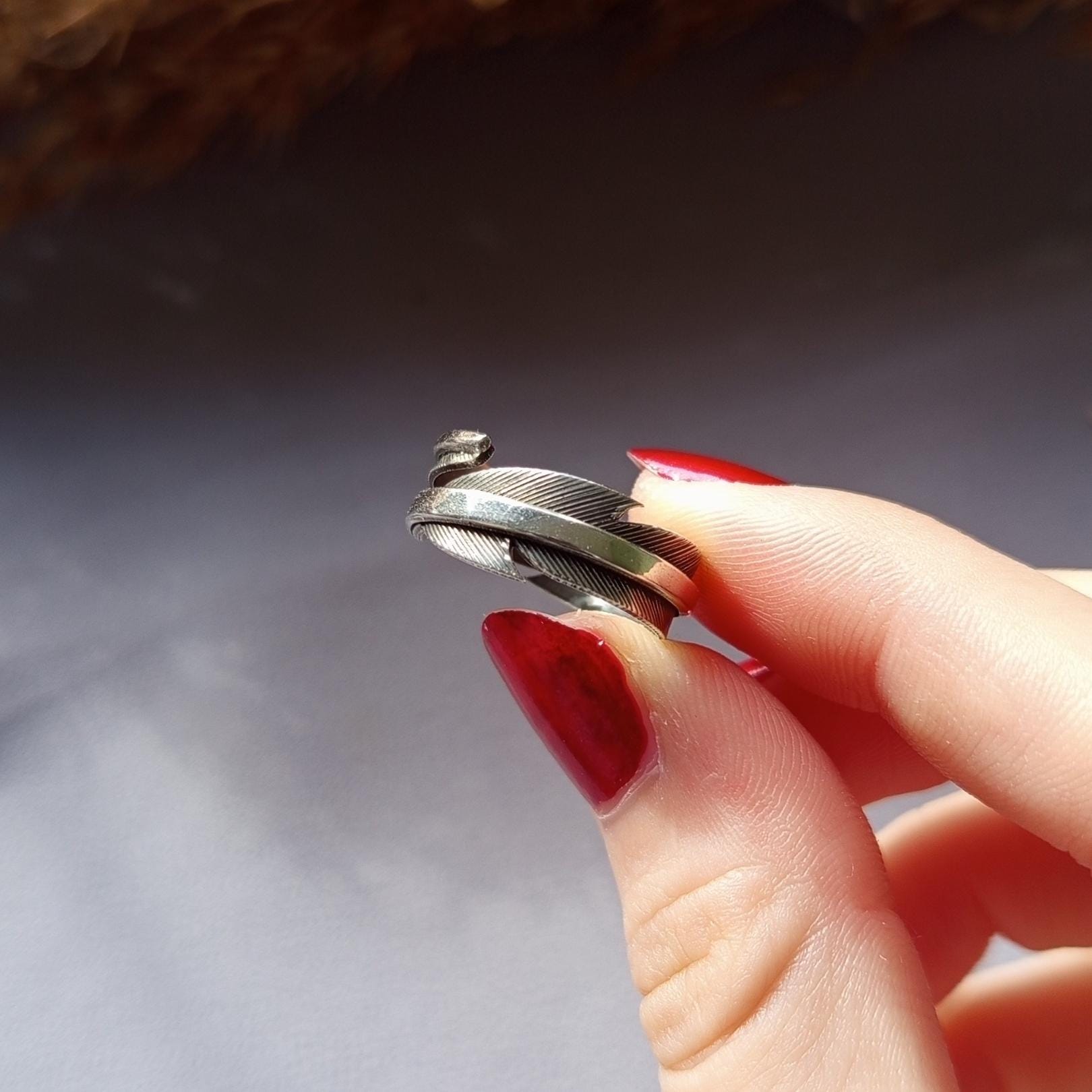 Feather Ring – Open Band Sterling Silver Ring, Adjustable Feather Ring, Minimalist Nature Inspired Jewelry