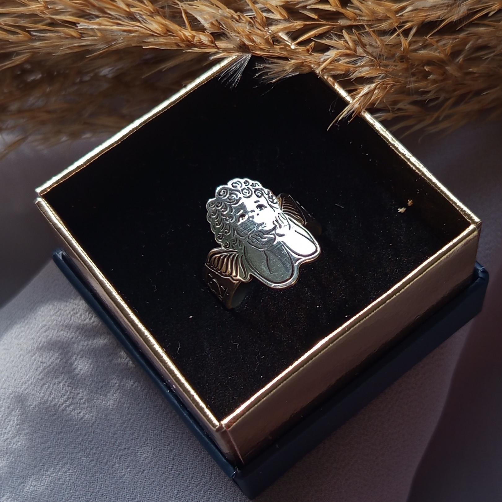 Sterling Silver Cherub Angel Ring – Vintage Inspired Guardian Band, Custom Sized, Gift For Her