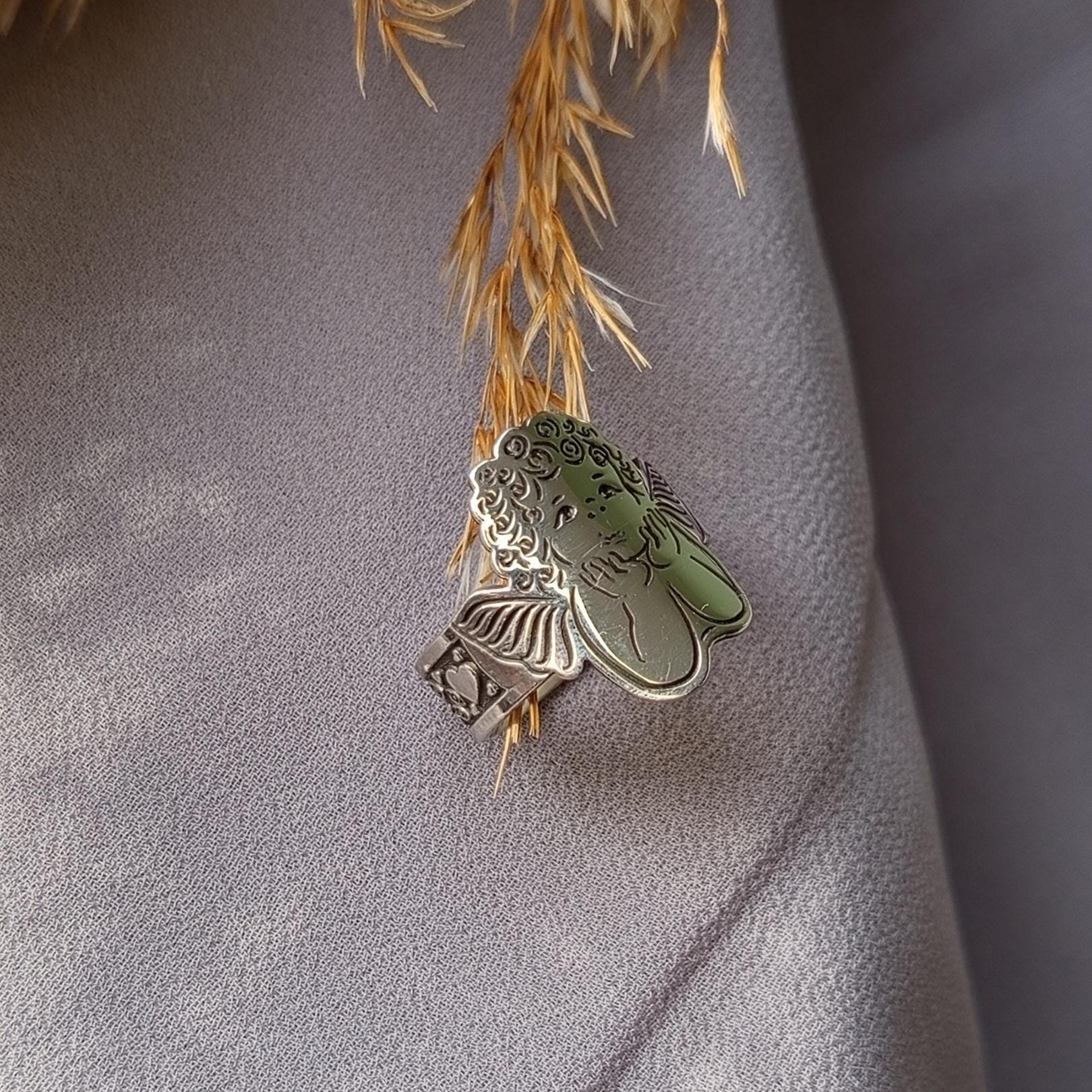 Sterling Silver Cherub Angel Ring – Vintage Inspired Guardian Band, Custom Sized, Gift For Her