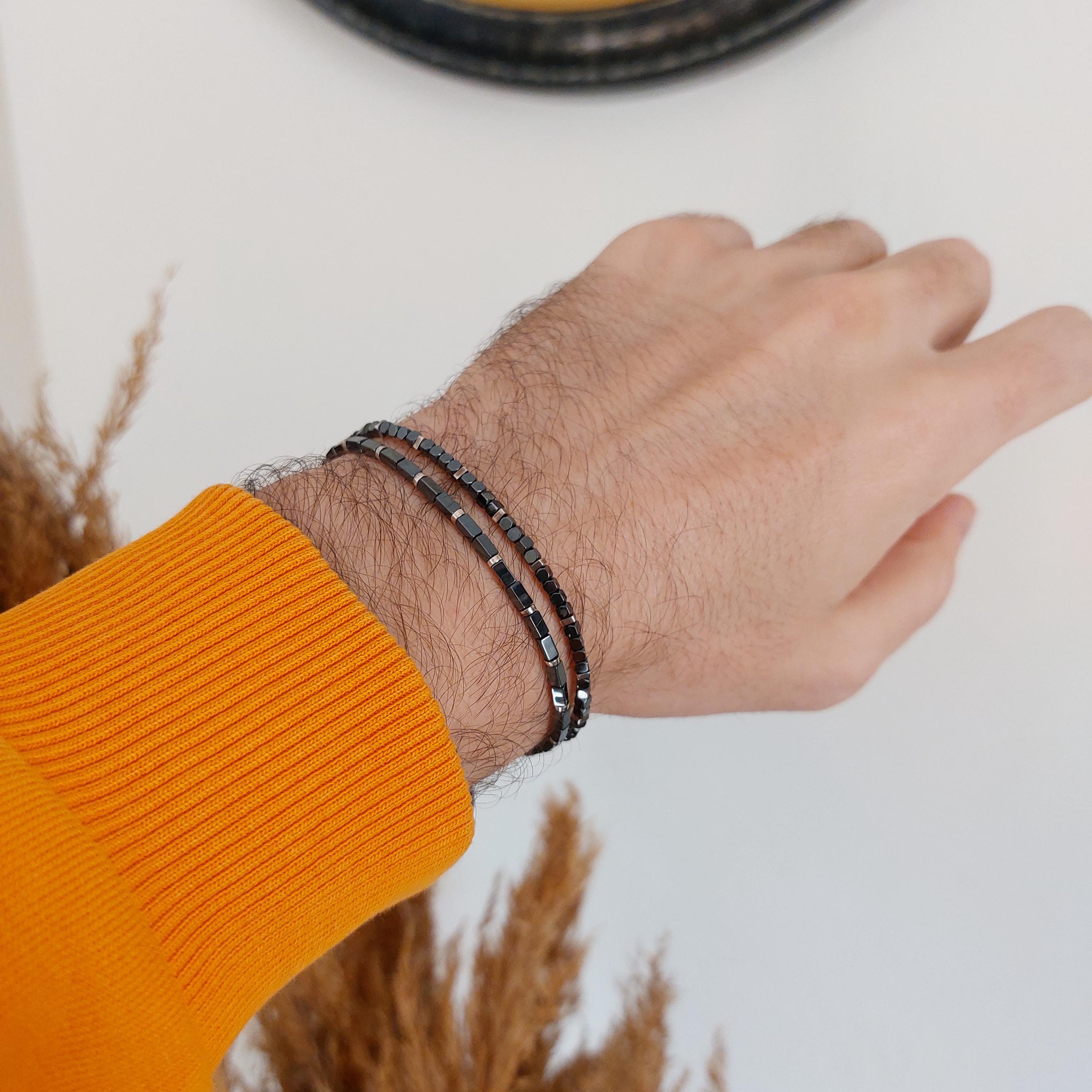 Handmade Minimalist Hematite & Sterling Silver Bracelet – Men's Beaded Jewelry