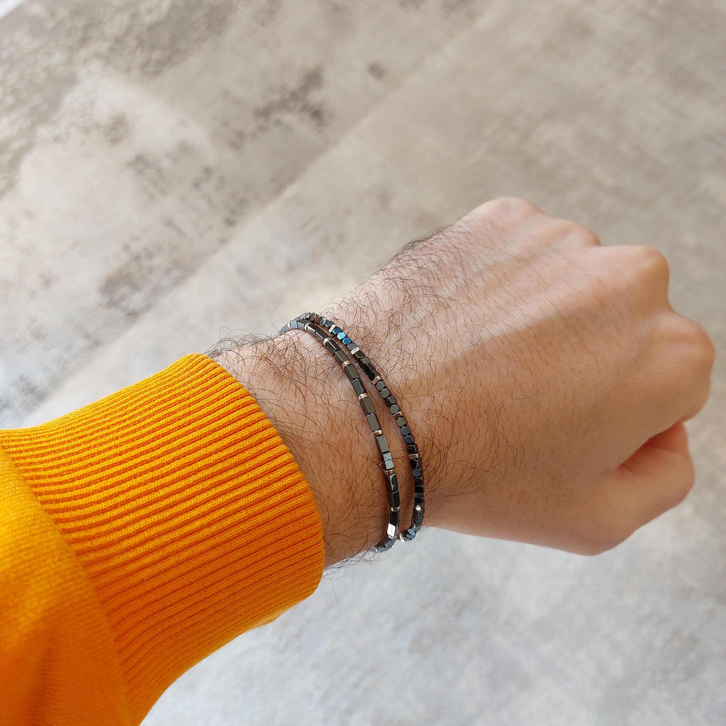 Handmade Minimalist Hematite & Sterling Silver Bracelet – Men's Beaded Jewelry