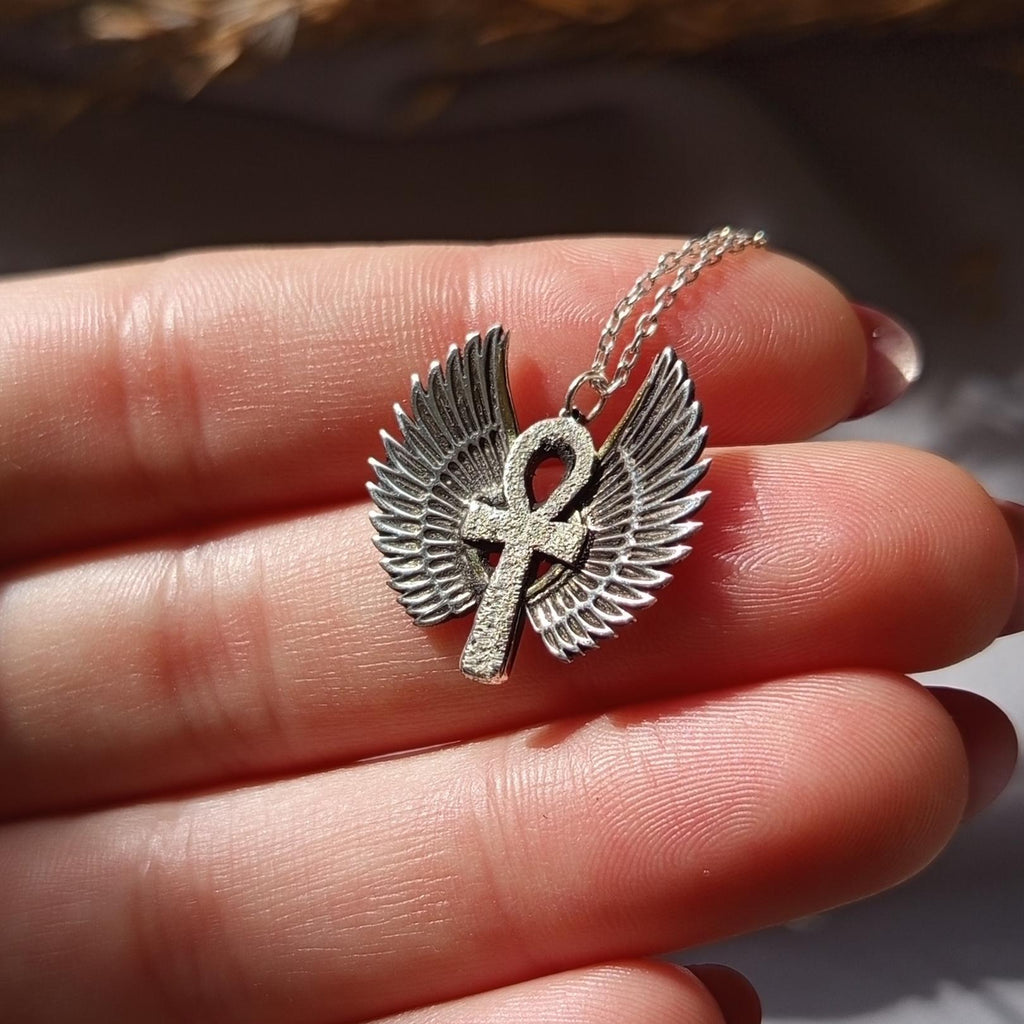 Egyptian Ankh Pendant - 925 Sterling Silver  Winged Ankh Necklace, Symbol of Life & Protection