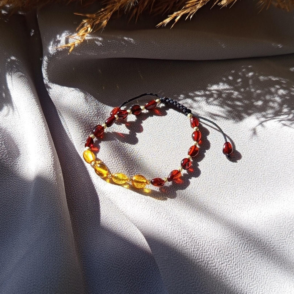 Gold Natural Amber: Natural Amber stones Bracelet with Solid 14K Gold Beads – Adjustable Handmade Gemstone Bracelet