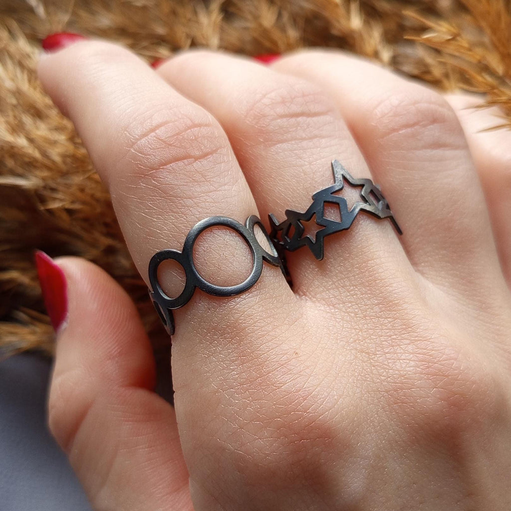 Oxidized Sterling Silver Star Ring - Minimalist Open Band
