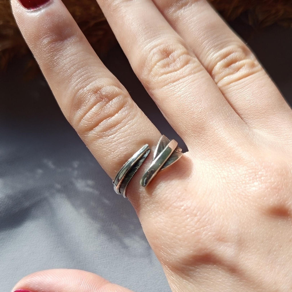 Feather Ring – Open Band Sterling Silver Ring, Adjustable Feather Ring, Minimalist Nature Inspired Jewelry
