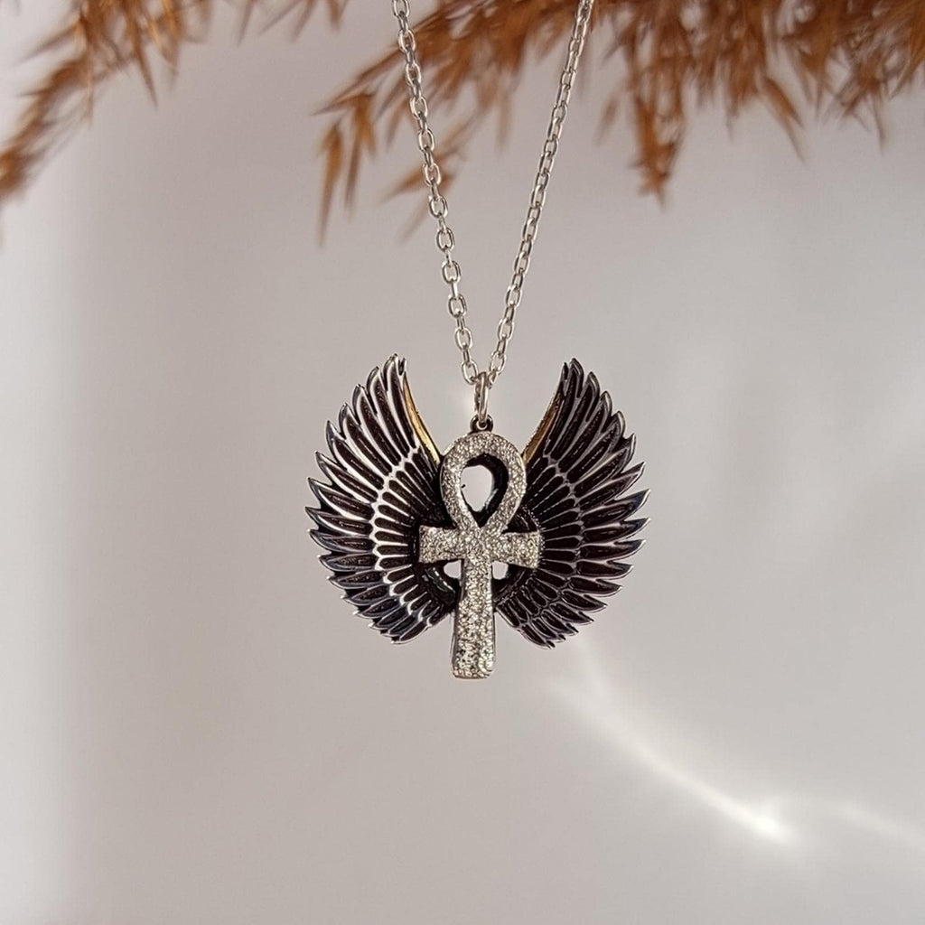 Egyptian Ankh Pendant - 925 Sterling Silver  Winged Ankh Necklace, Symbol of Life & Protection