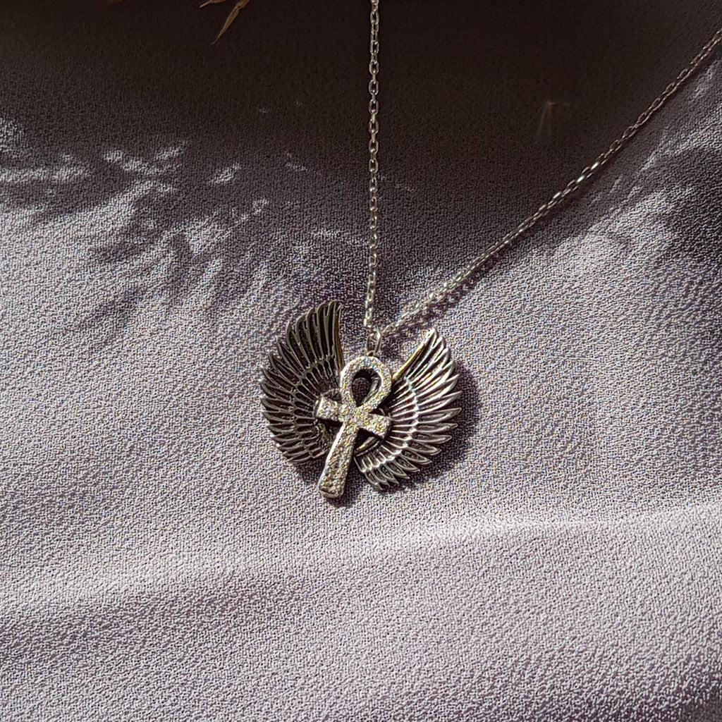 Egyptian Ankh Pendant - 925 Sterling Silver  Winged Ankh Necklace, Symbol of Life & Protection