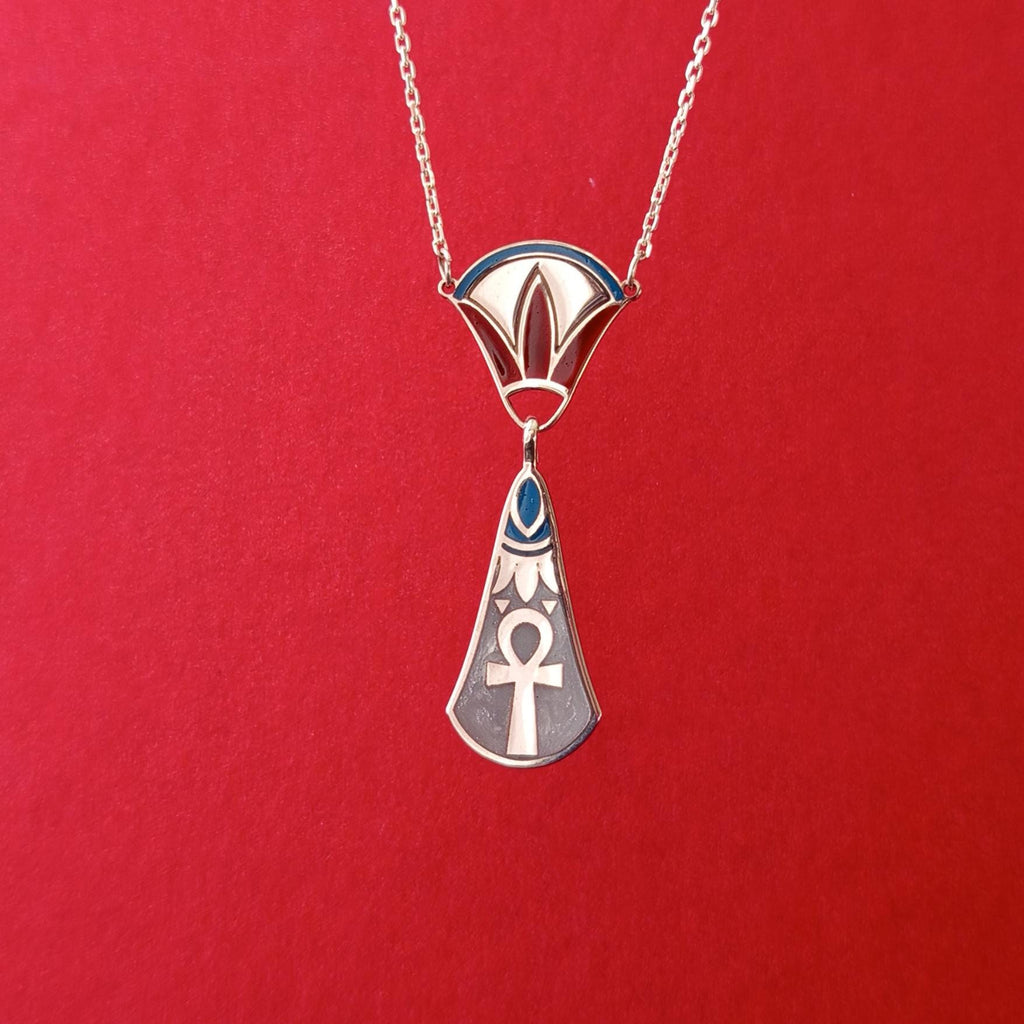 Ancient Egyptian–Inspired Ankh Necklace – 925 Sterling Silver Pendant with Enamel Details