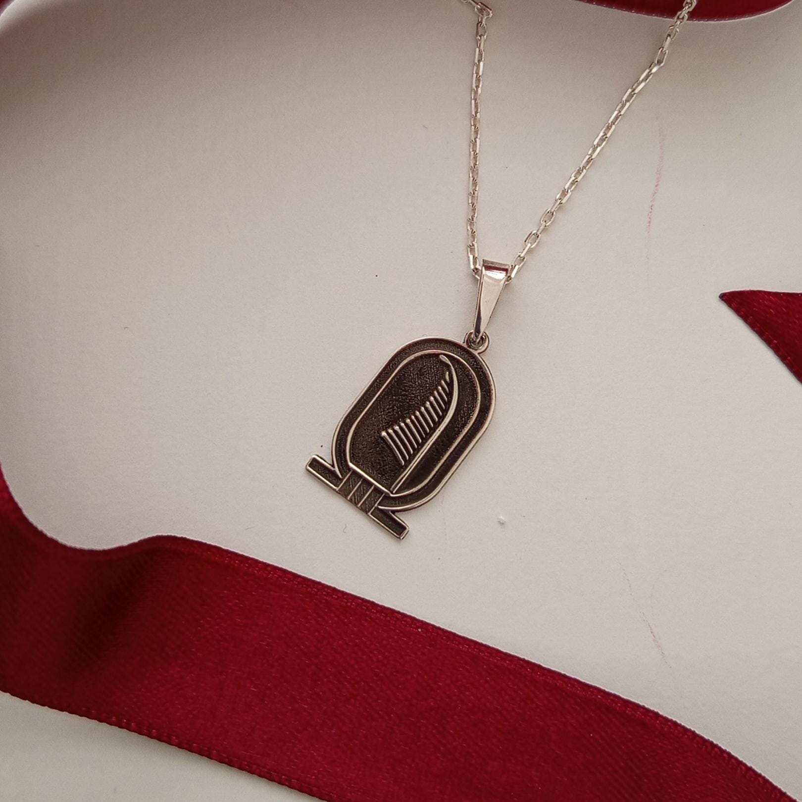 Feather Pendant Necklace – Ancient Egyptian Inspired  – 925 Sterling Silver Hieroglyph