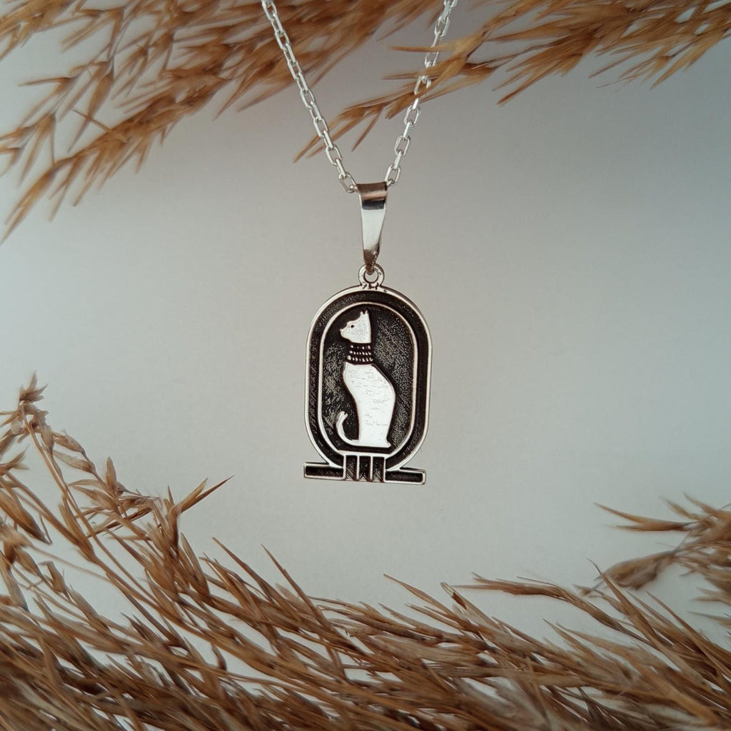Vintage Ancient Egyptian Cat Pendant Necklace – 925 Sterling Silver Bastet-Inspired Design