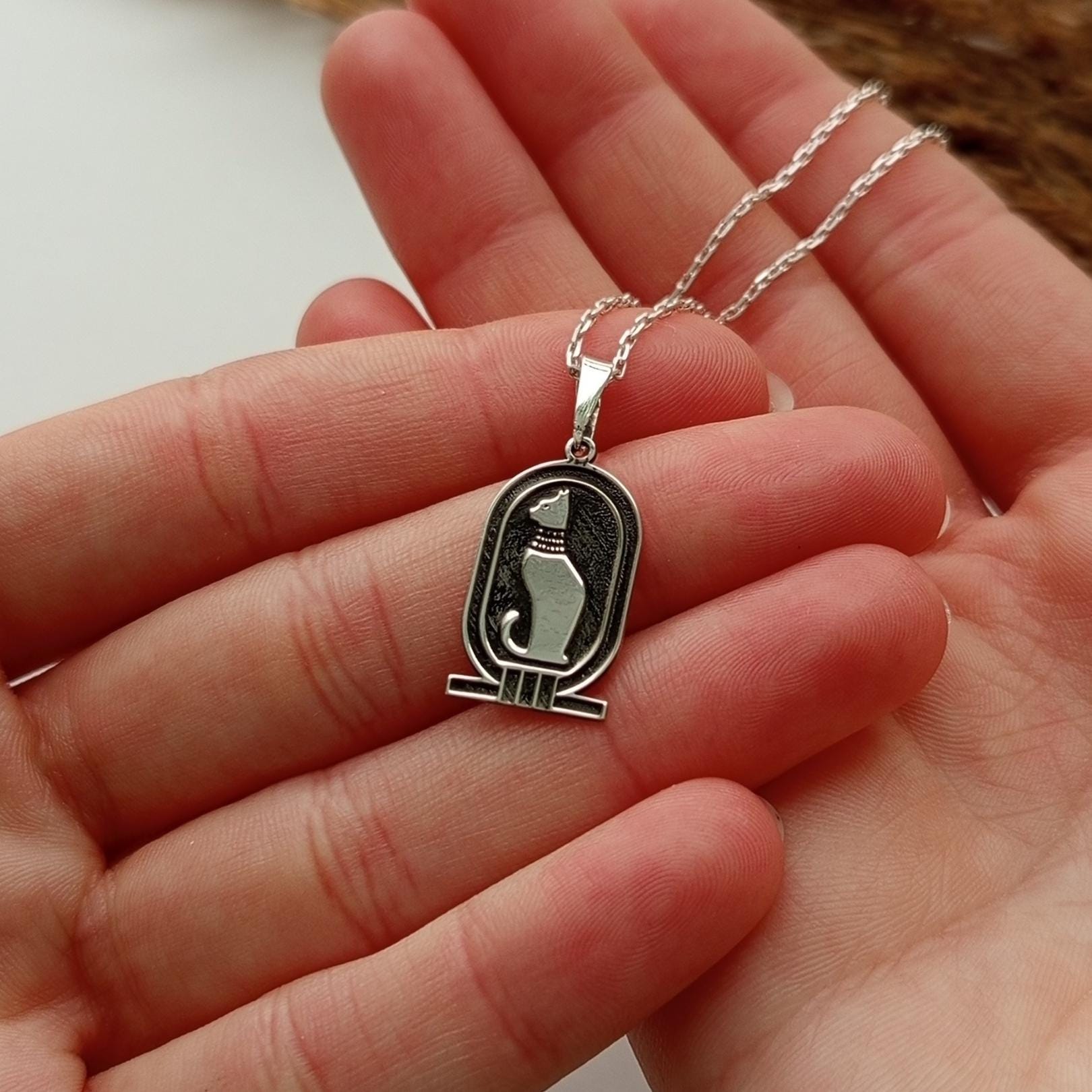 Vintage Ancient Egyptian Cat Pendant Necklace – 925 Sterling Silver Bastet-Inspired Design
