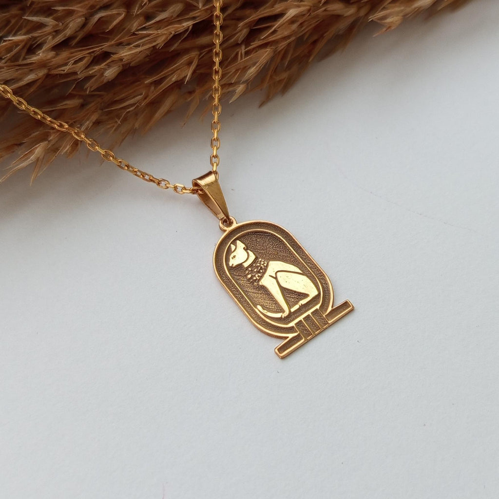 Gold Ancient Egyptian Cat Pendant Necklace – 925 Sterling Silver Gold Plated Bastet-Inspired Jewelry
