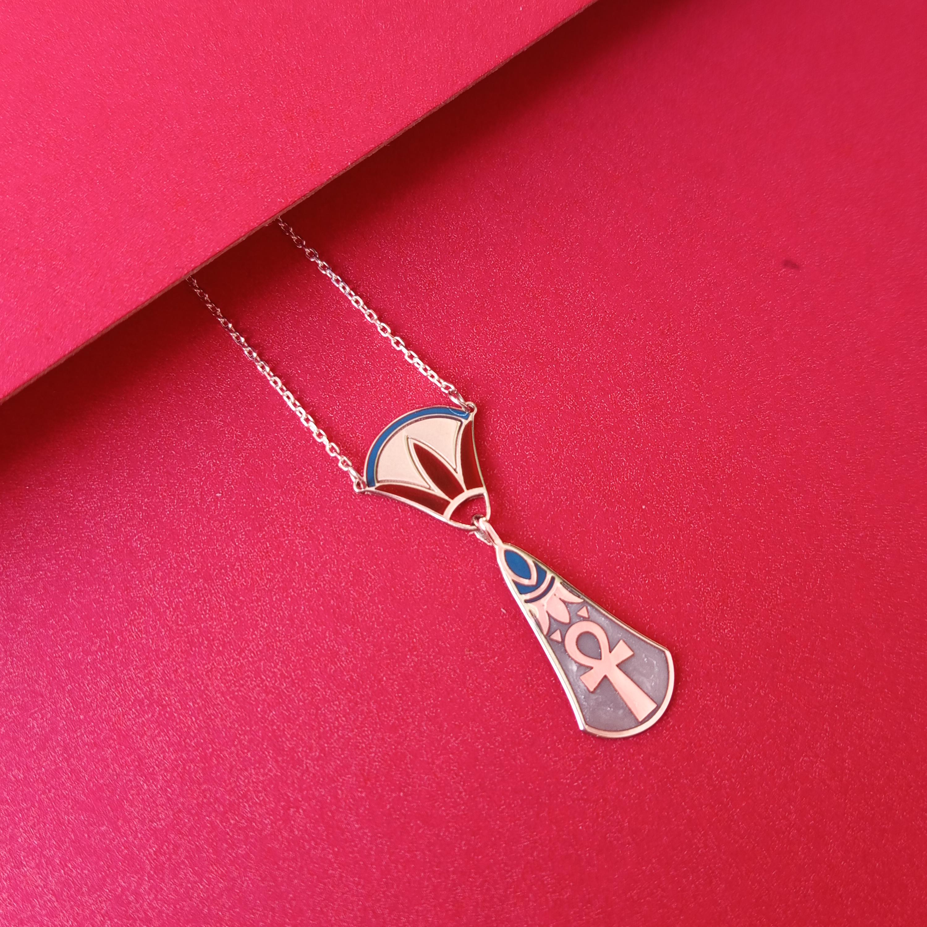 Ancient Egyptian–Inspired Ankh Necklace – 925 Sterling Silver Pendant with Enamel Details