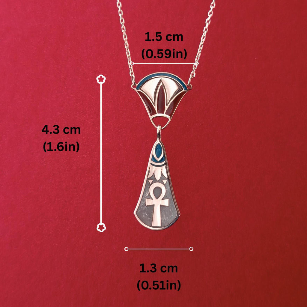 Ancient Egyptian–Inspired Ankh Necklace – 925 Sterling Silver Pendant with Enamel Details