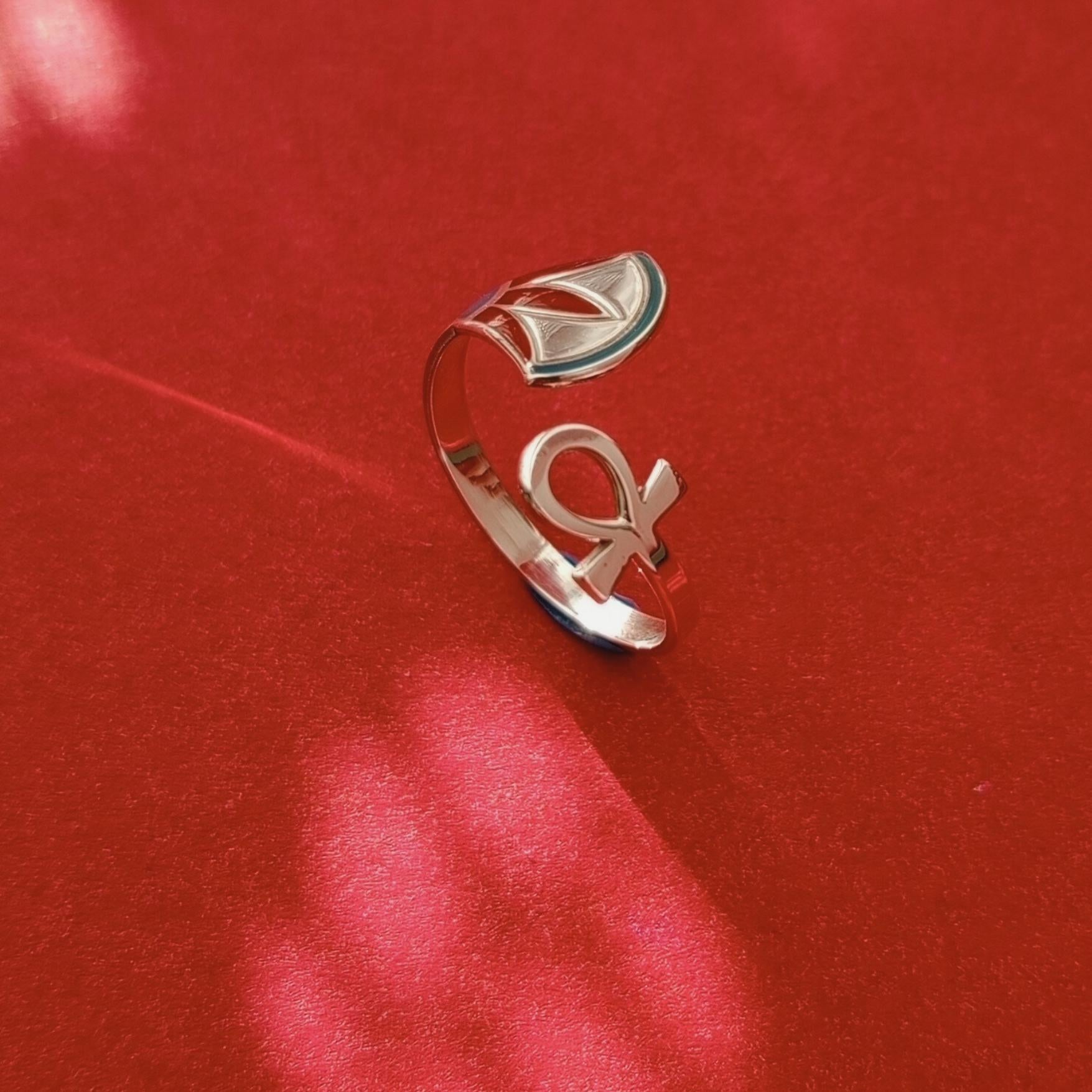 Vintage Ancient Egyptian–Inspired Open Ring – 925 Sterling Silver with Enamel Details, Adjustable Band