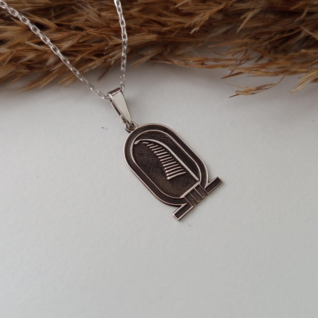 Feather Pendant Necklace – Ancient Egyptian Inspired  – 925 Sterling Silver Hieroglyph