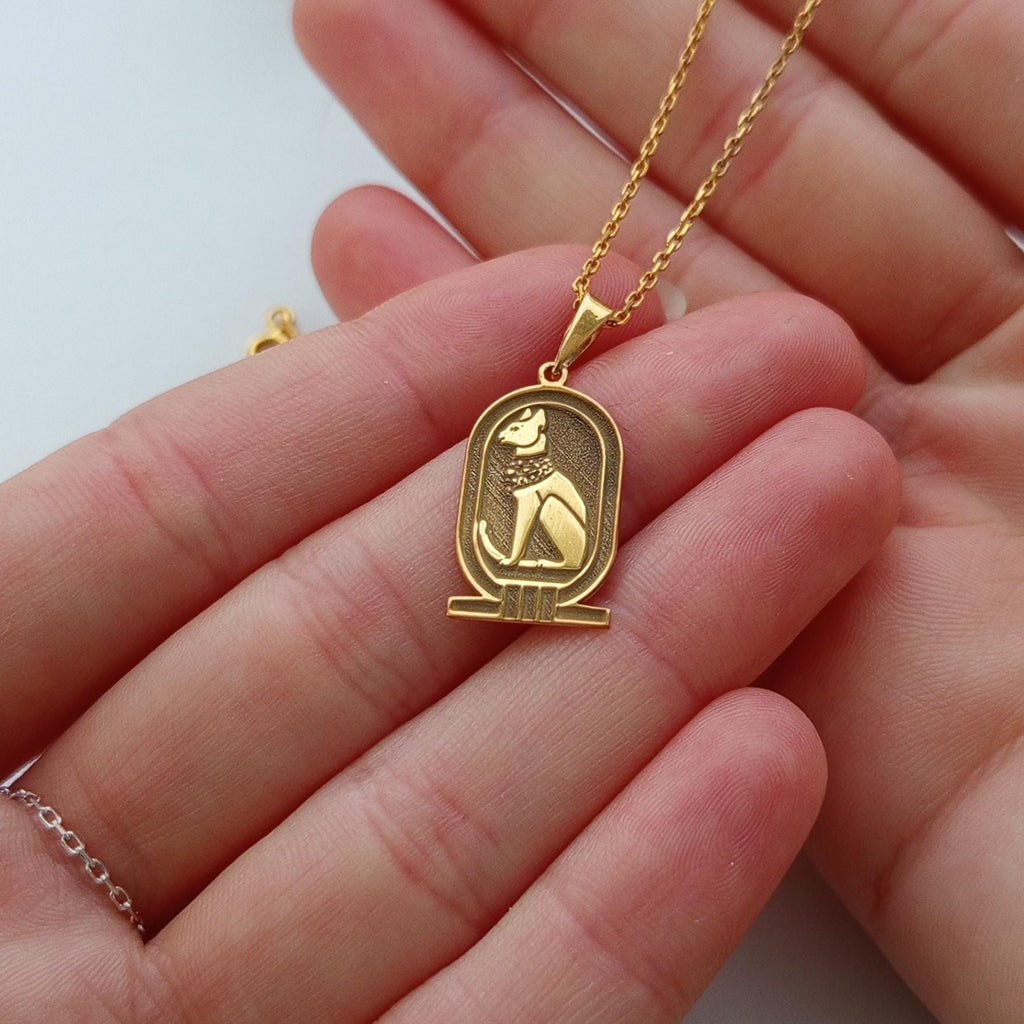 Gold Ancient Egyptian Cat Pendant Necklace – 925 Sterling Silver Gold Plated Bastet-Inspired Jewelry