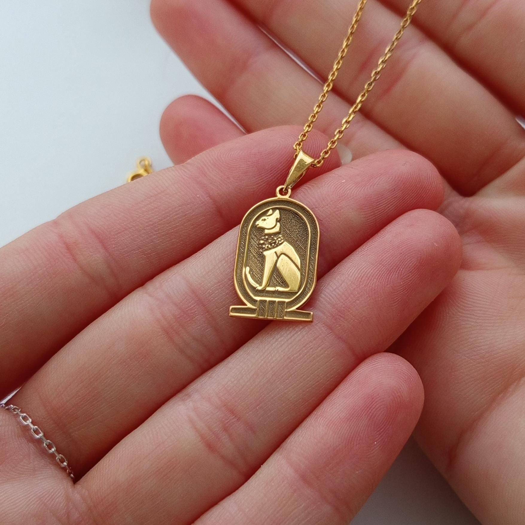 Gold Ancient Egyptian Cat Pendant Necklace – 925 Sterling Silver Gold Plated Bastet-Inspired Jewelry
