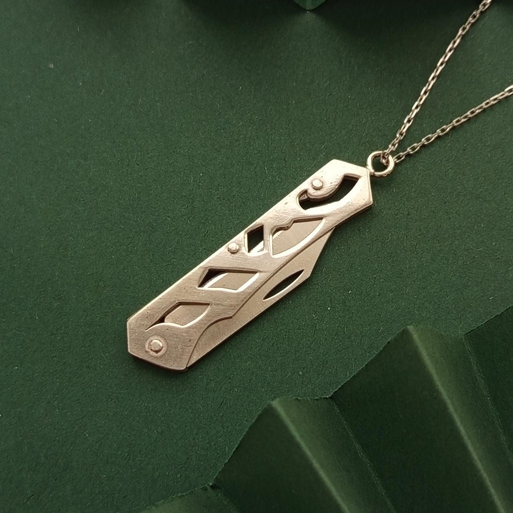 Sterling Silver Folding Knife Pendant Necklace – Minimalist Edgy Design