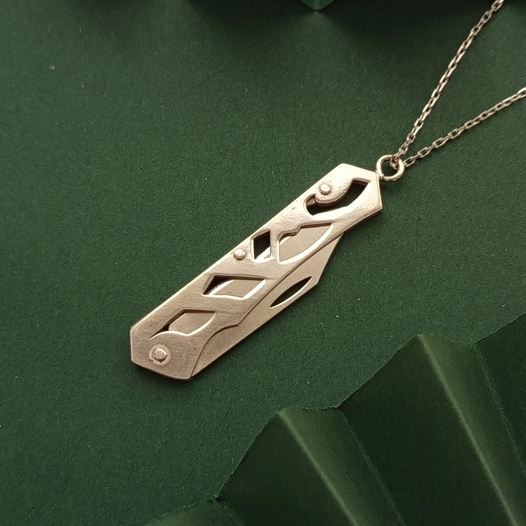 Sterling Silver Folding Knife Pendant Necklace – Minimalist Edgy Design