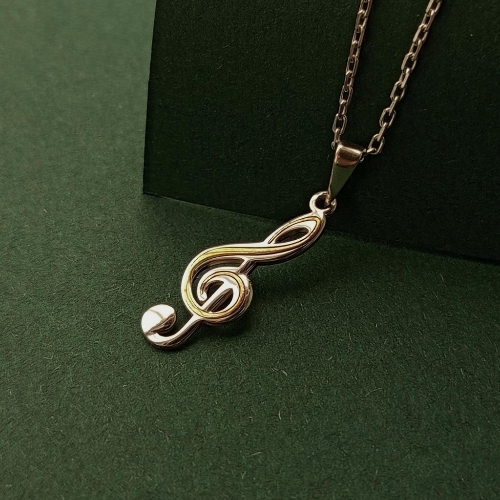 Sterling Silver Treble Clef Necklace: Gold Accent Music Pendant