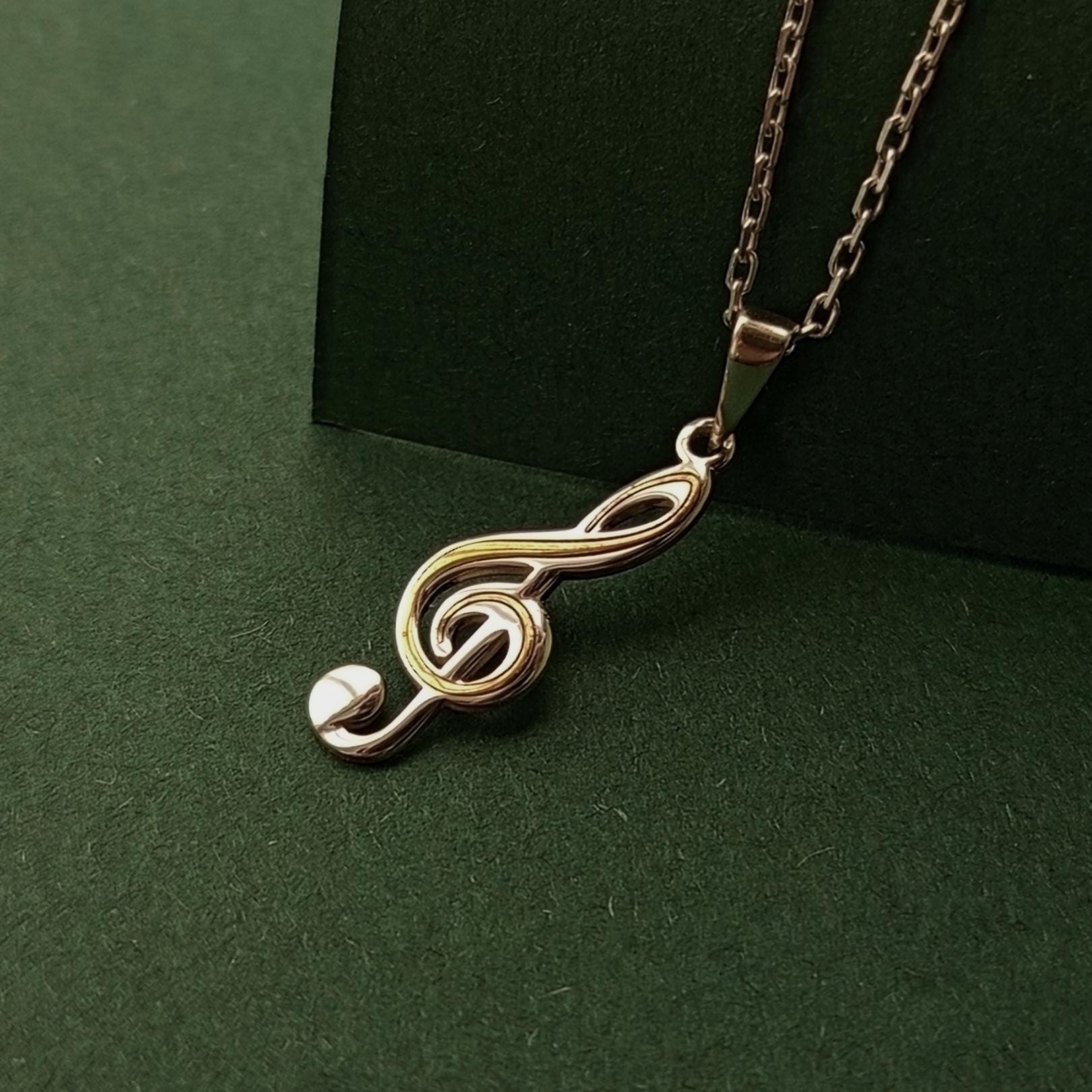 Sterling Silver Treble Clef Necklace: Gold Accent Music Pendant