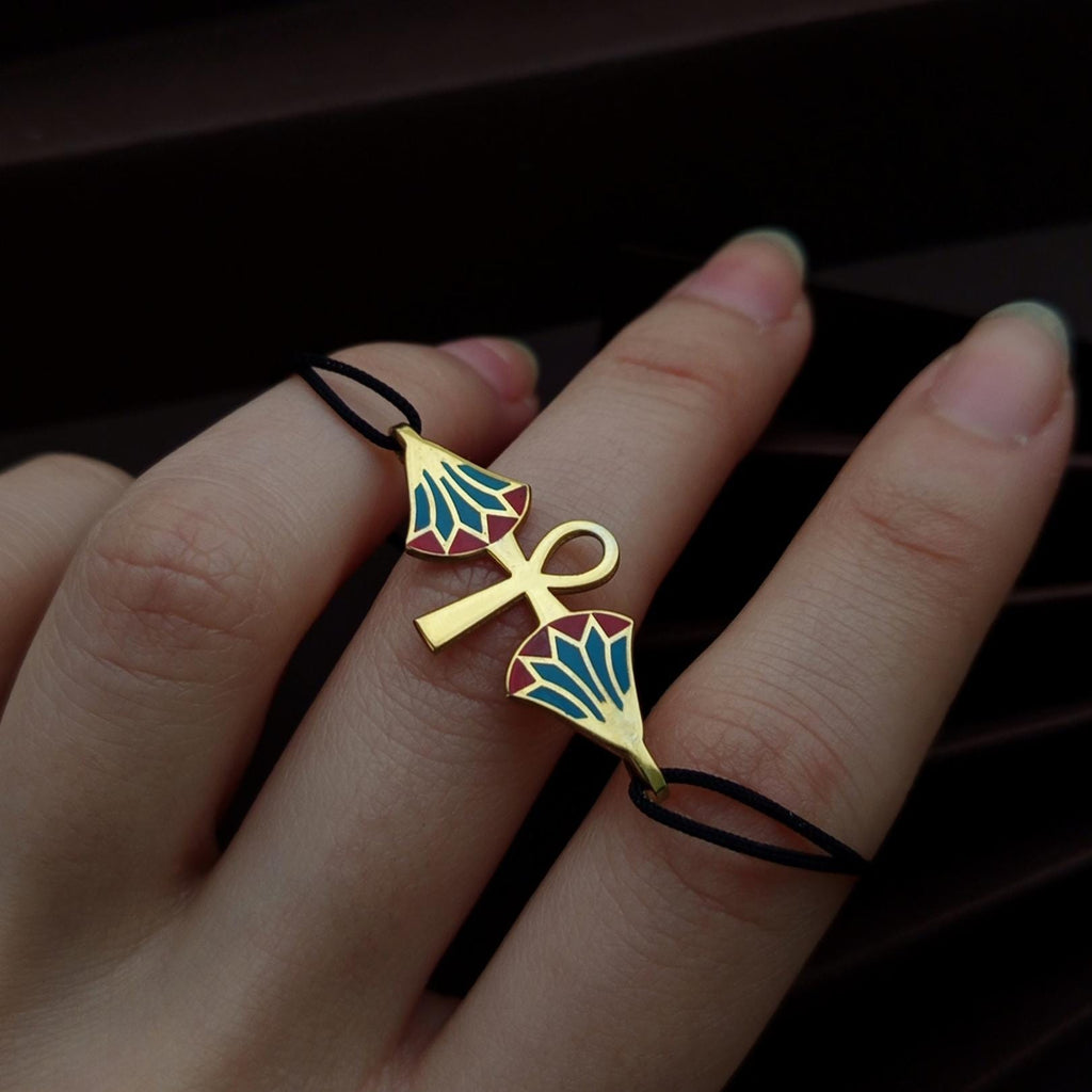 Dainty Gold Anth Cross Bracelet – 925 Sterling Silver Gold Plated With Enamel, Adjustable Cord