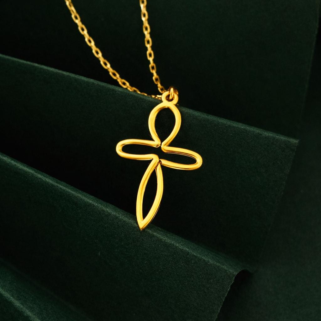 Gold Human-Form Cross Necklace – Sterling Silver, Minimalist Pendant