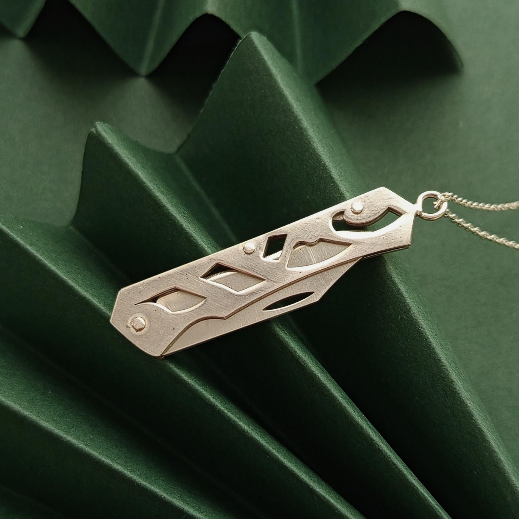 Sterling Silver Folding Knife Pendant Necklace – Minimalist Edgy Design